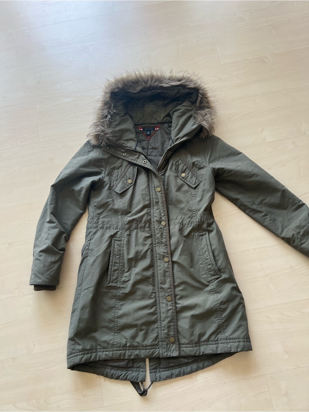 Tommy Hilfiger Olive Green Faux Fur-Trim Parka